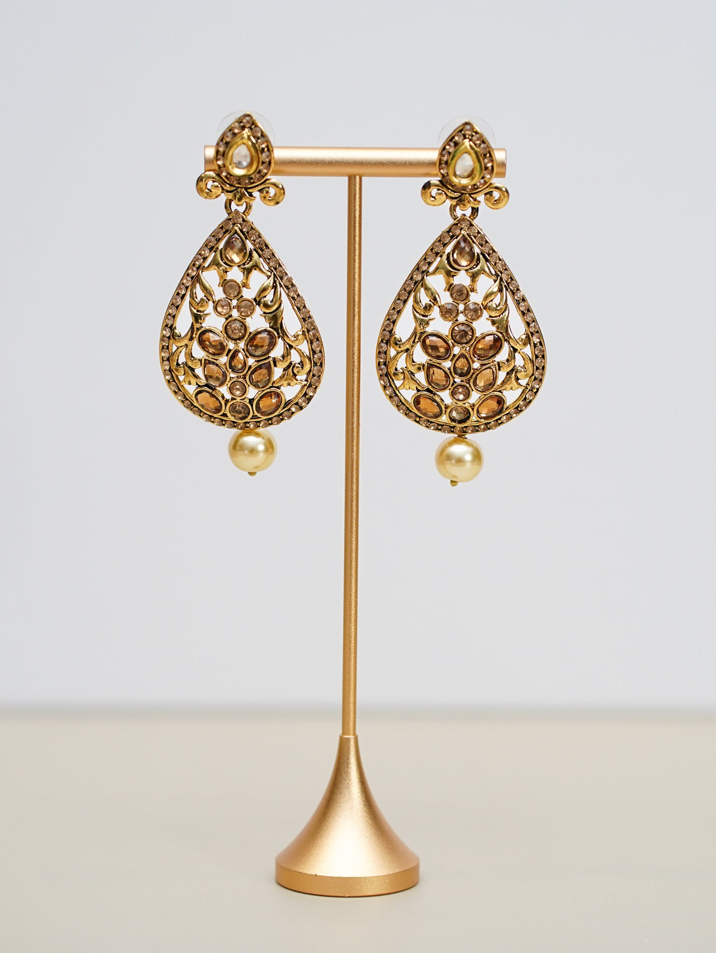 Gold Stone with Pearl Earrings