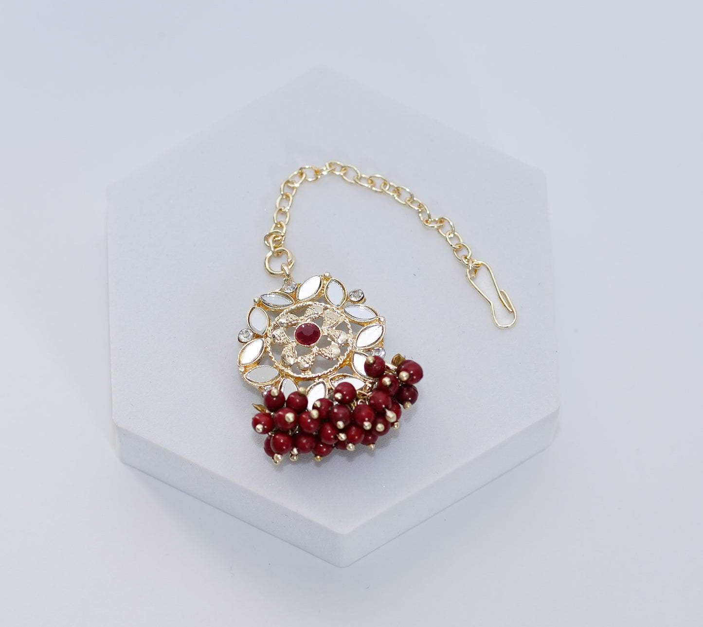 Silver Glass & Red Pearled Choker Set