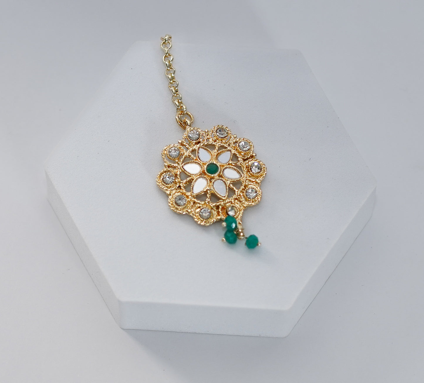 Gold Glass & Green Choker Set