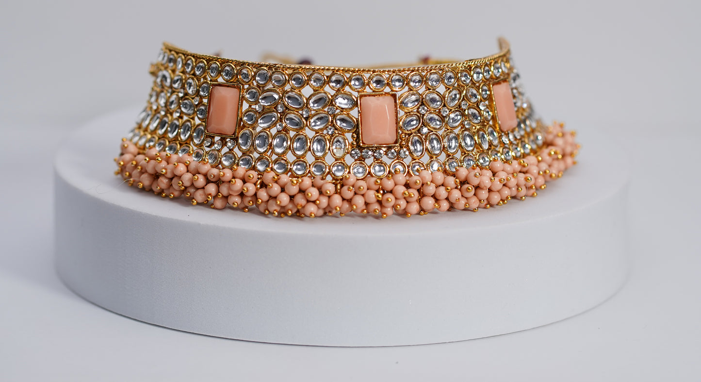 Gold & Light Peach Choker Set