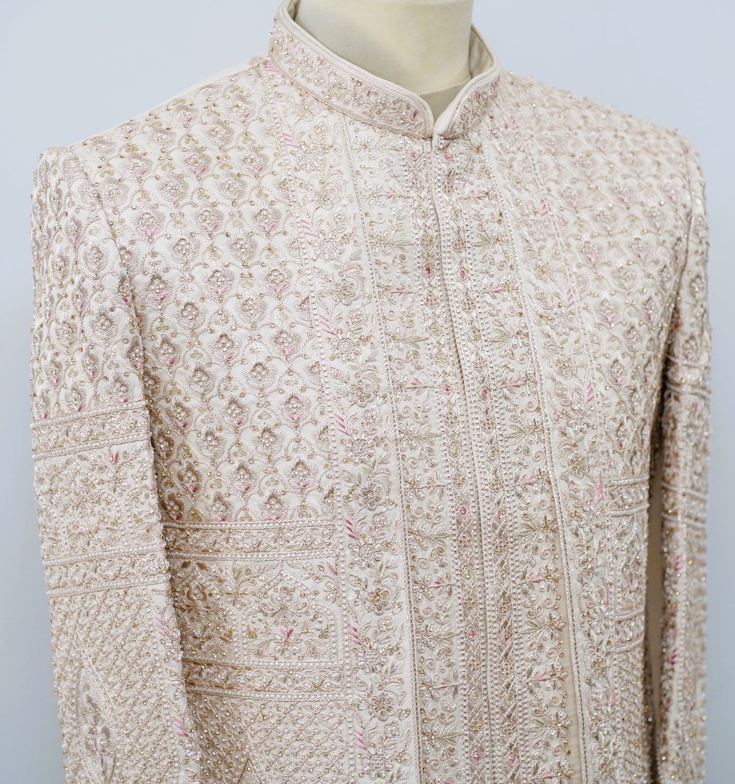 Embroidered Cream Sherwani