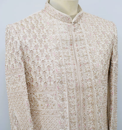 Embroidered Cream Sherwani