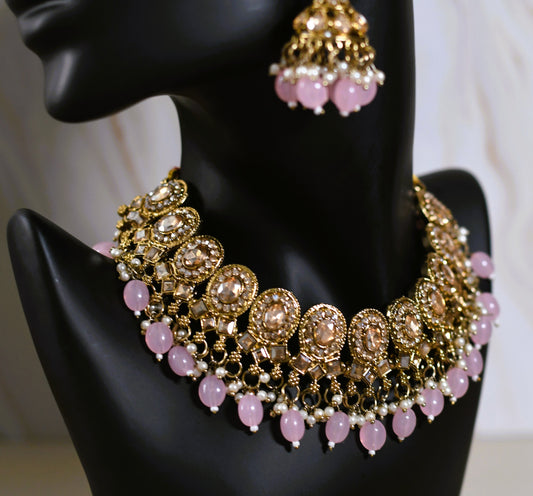 Sparkling Rose Gold Necklace Set