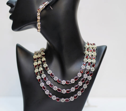 Redwine & Silver Moderrn Necklace Set