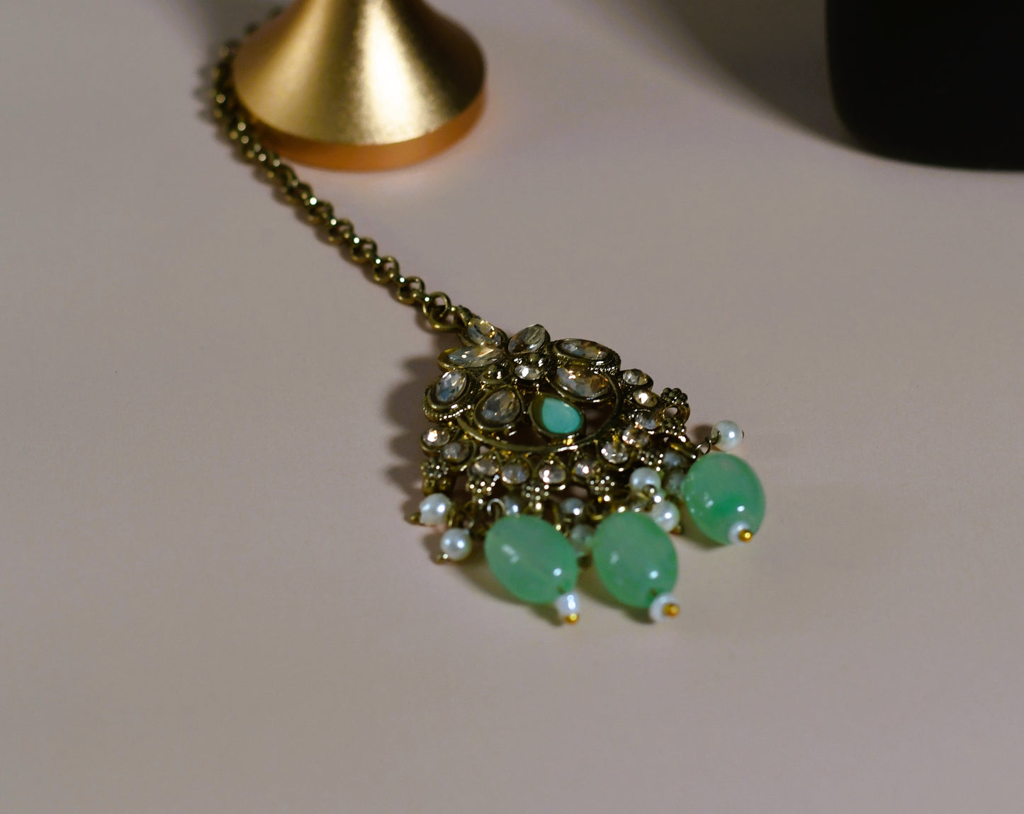 Golden Green with Pearl Necklace Set