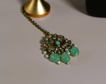 Golden Green with Pearl Necklace Set