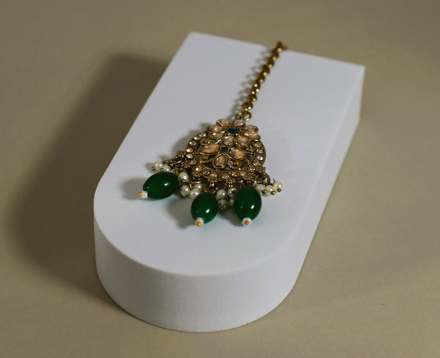 Dark Green with Gold & Pearl Necklace Set