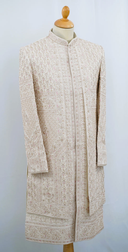 Embroidered Cream Sherwani