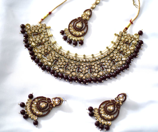 Marron & Gold Necklace Set