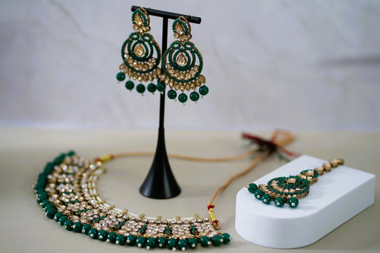 Dark Green with Pearl Necklace Set