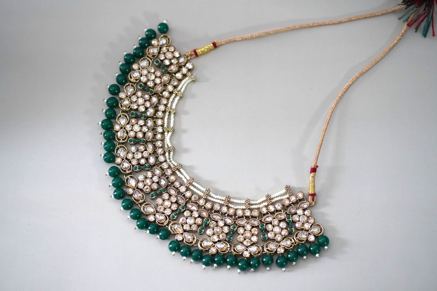 Dark Green with Pearl Necklace Set