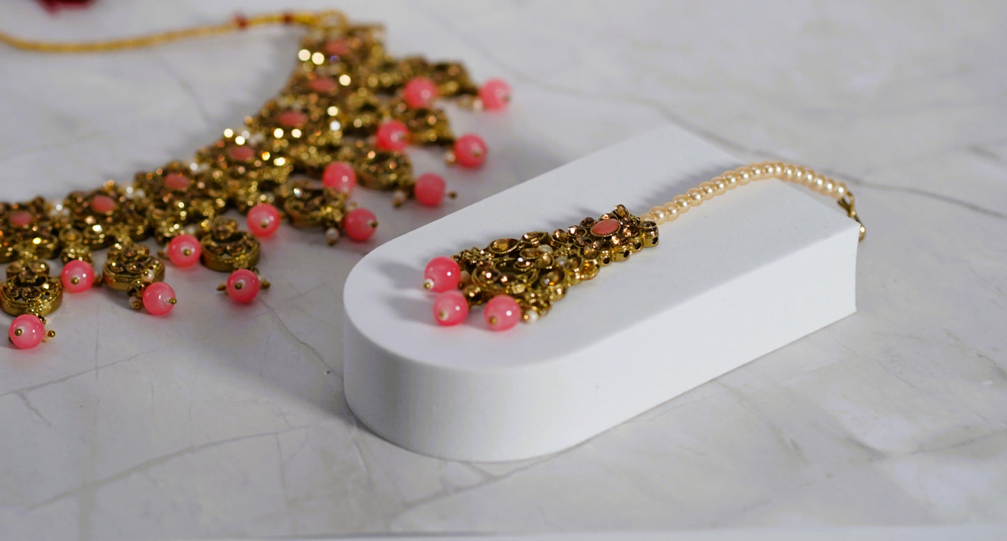 Pink & Gold Necklace Set