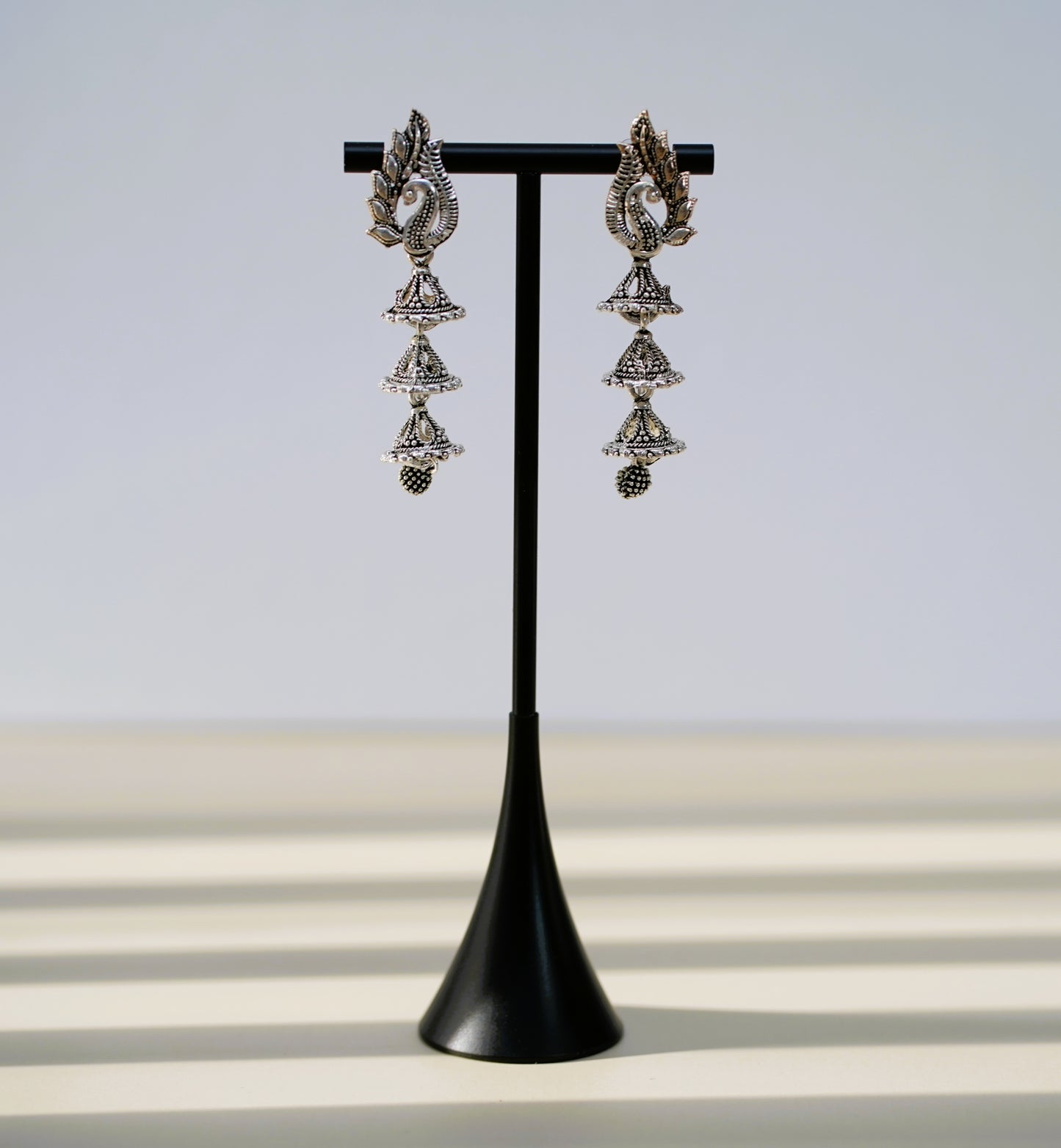 Peacock Shaped Silver Earrings