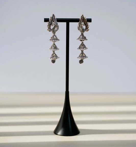 Peacock Shaped Silver Earrings