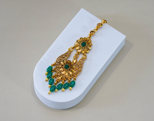 Gold & Green Pearl Uchipattam