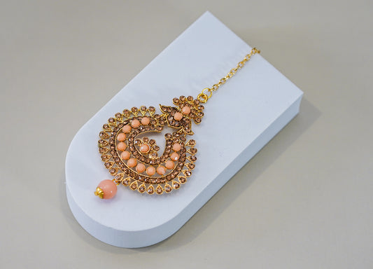 Gold & Peach with Stone Uchipattam