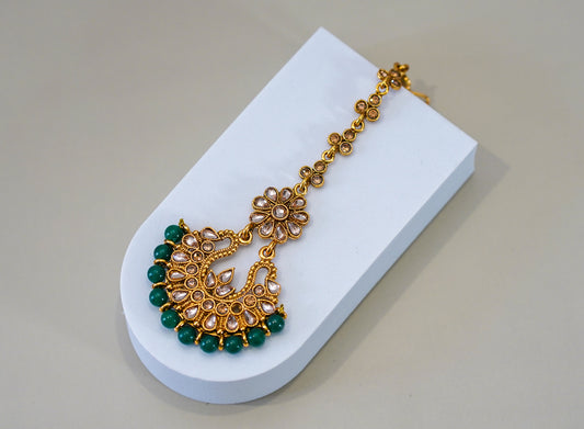 Gold & Green Pearled Uchipattam