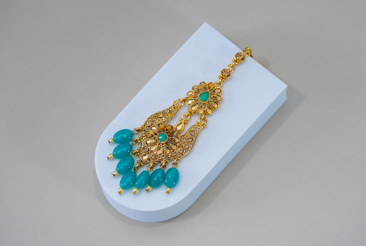 Gold & Turquoise Blue Royal Uchipattam