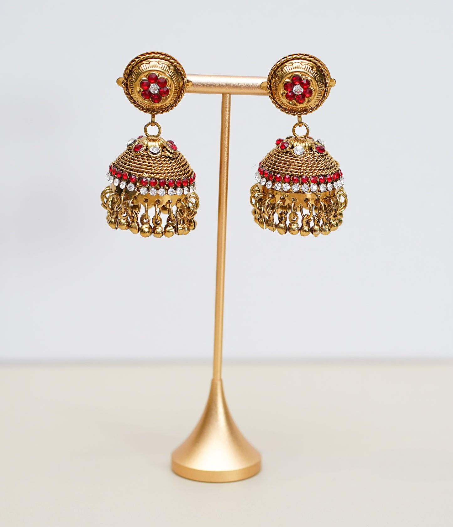 Gold with Red & Silver Stone Earrings