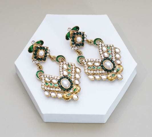 Silver & Green Stone Earrings