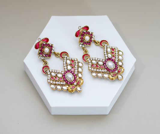 Silver & Red Stone Earrings