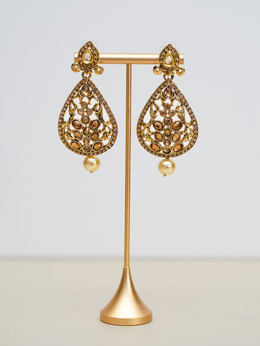 Gold Stone with Pearl Earrings