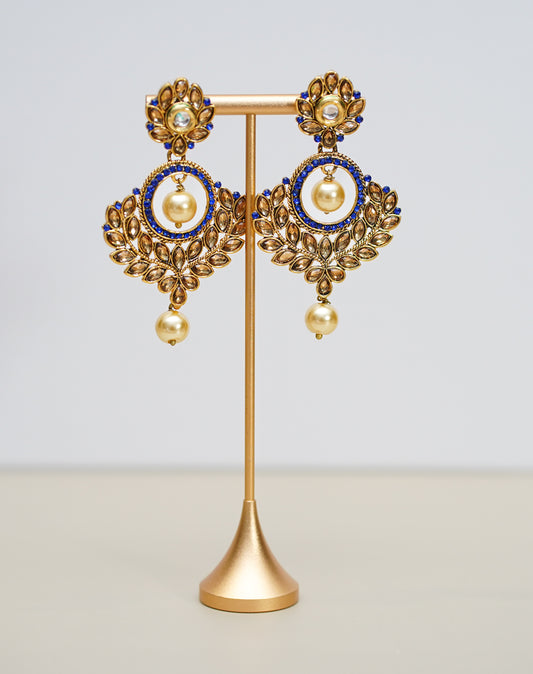 Gold & Blue Stone with Pearl Earrings