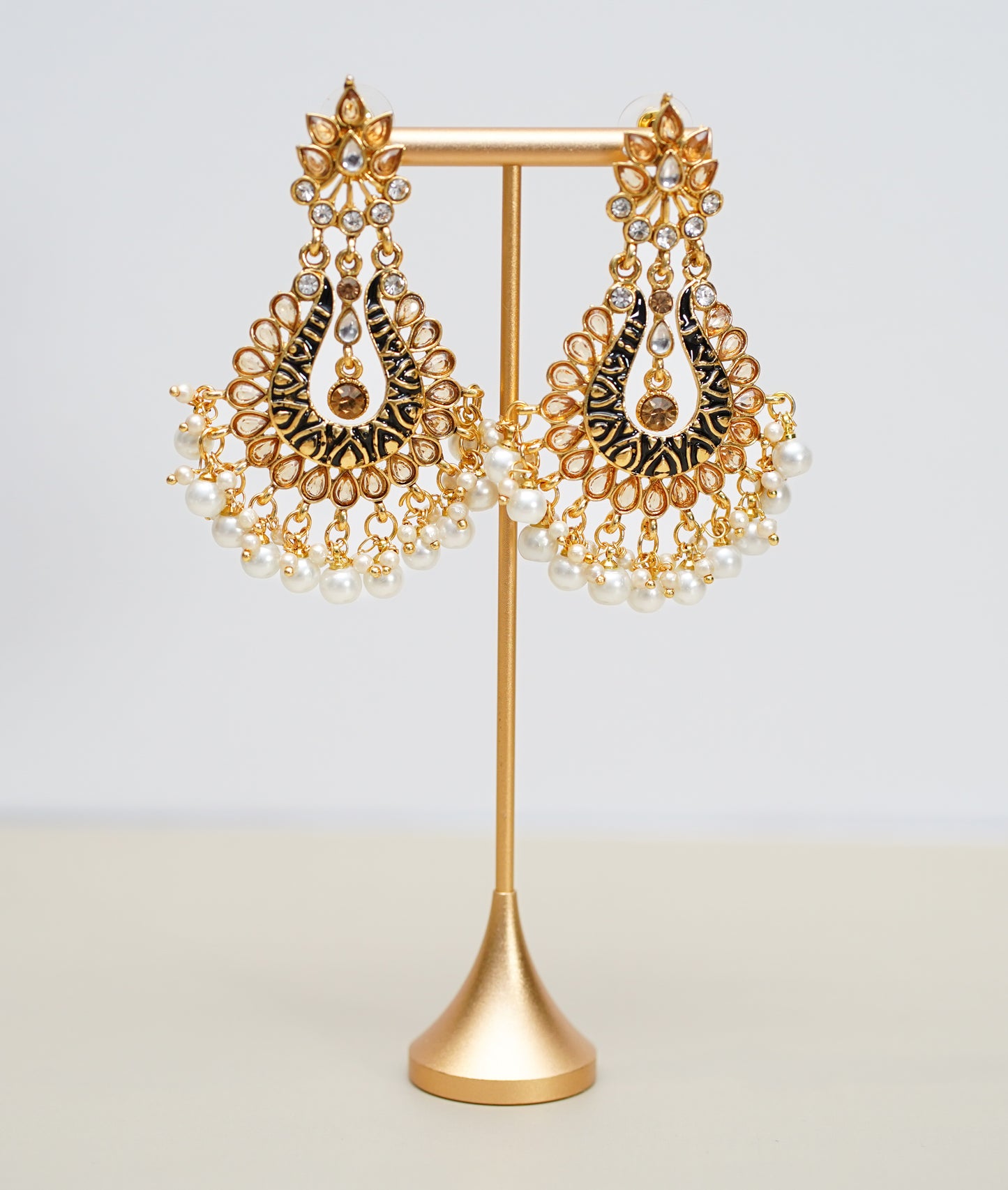 Gold & Pearled Silver Stone Earrings