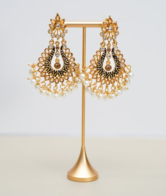 Gold & Pearled Silver Stone Earrings