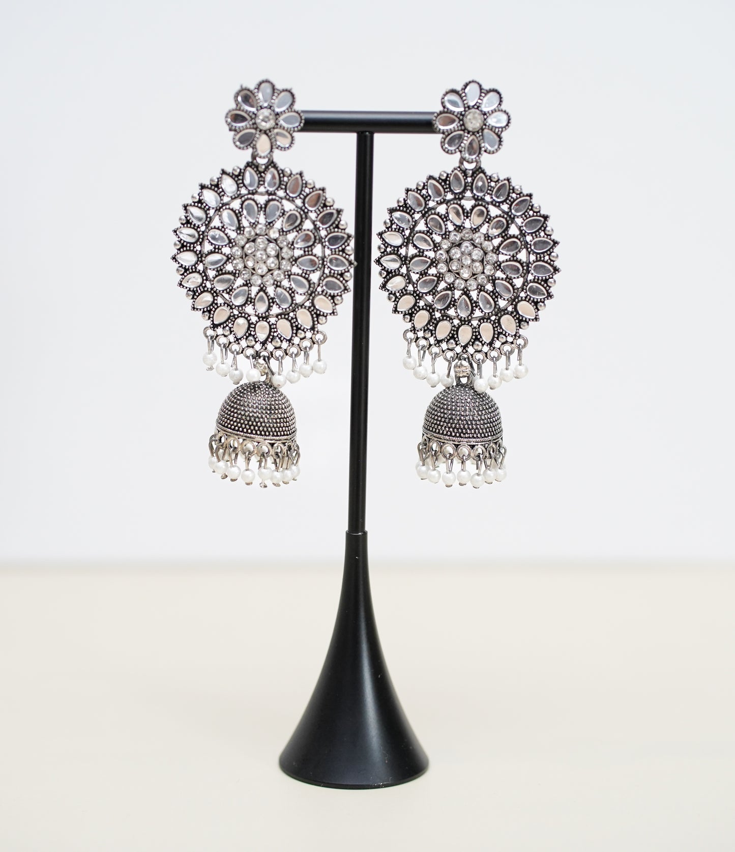 Silver & Black Pearled Earrings
