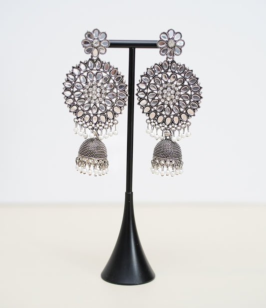 Silver & Black Pearled Earrings