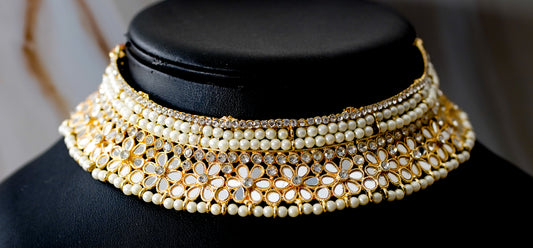 Gold & Off White Choker Set