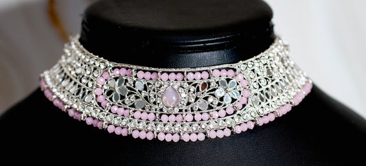 Silver & Pink Choker Set