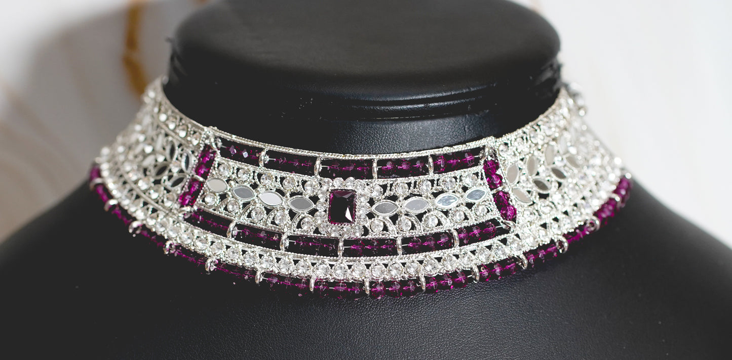 Silver & Purple Choker Set
