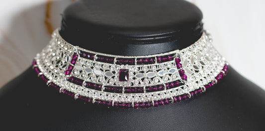Silver & Purple Choker Set