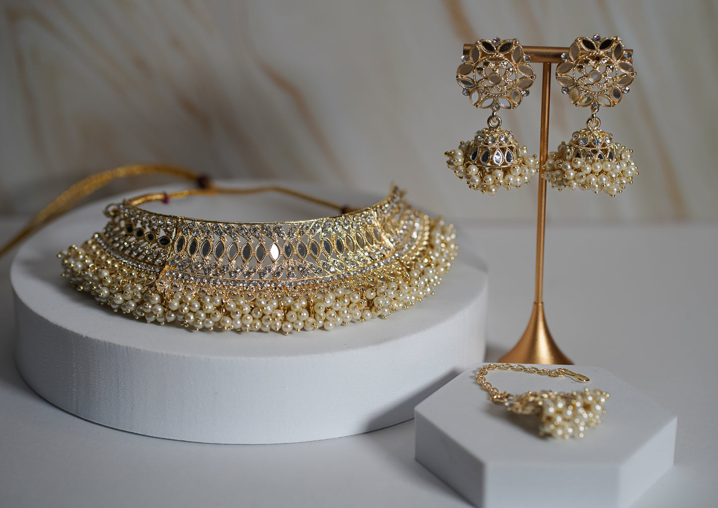 Gold & Off White Choker Set