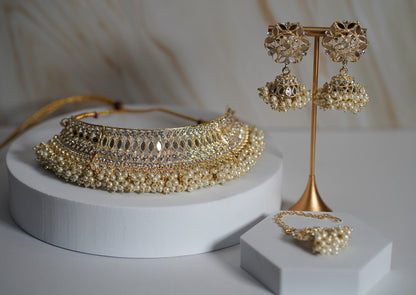 Gold & Off White Choker Set
