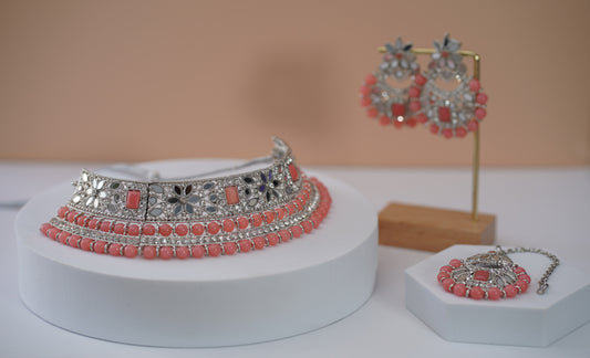 Silver & Pink Choker Set