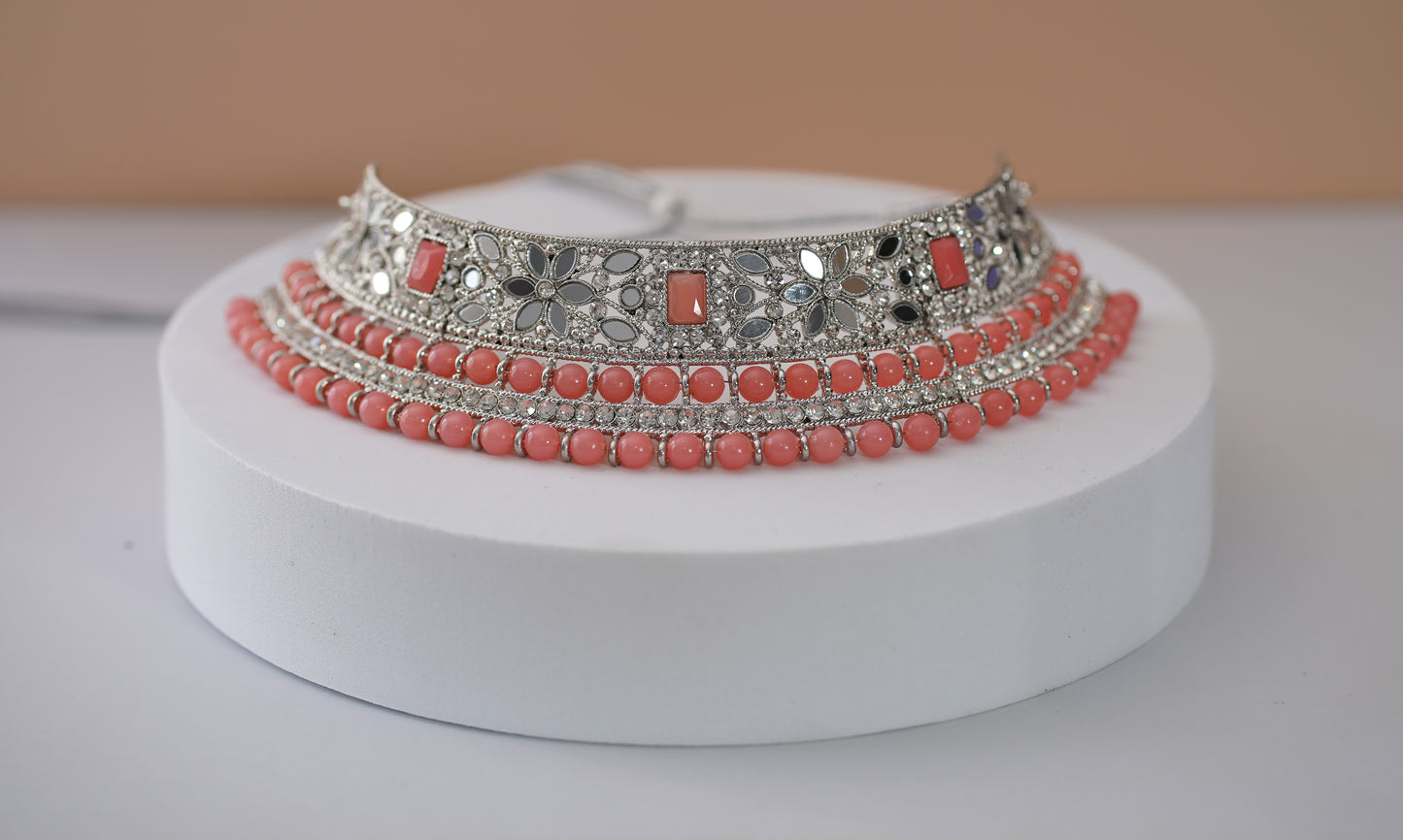 Silver & Pink Choker Set
