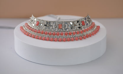 Silver & Pink Choker Set