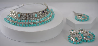 Silver Glass & Blue Choker Set