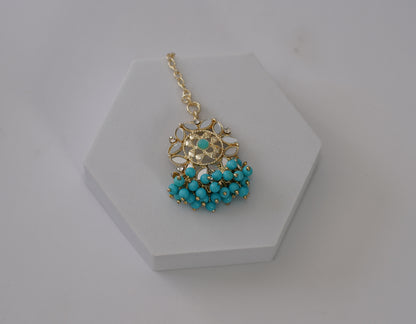 Silver Glass & Light Blue Pearled Choker Set