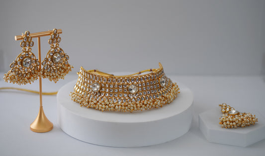 Gold & Pearled Choker Set