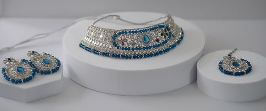 Silver & Blue Choker Set