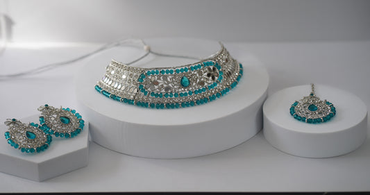 Silver & Blue Choker Set