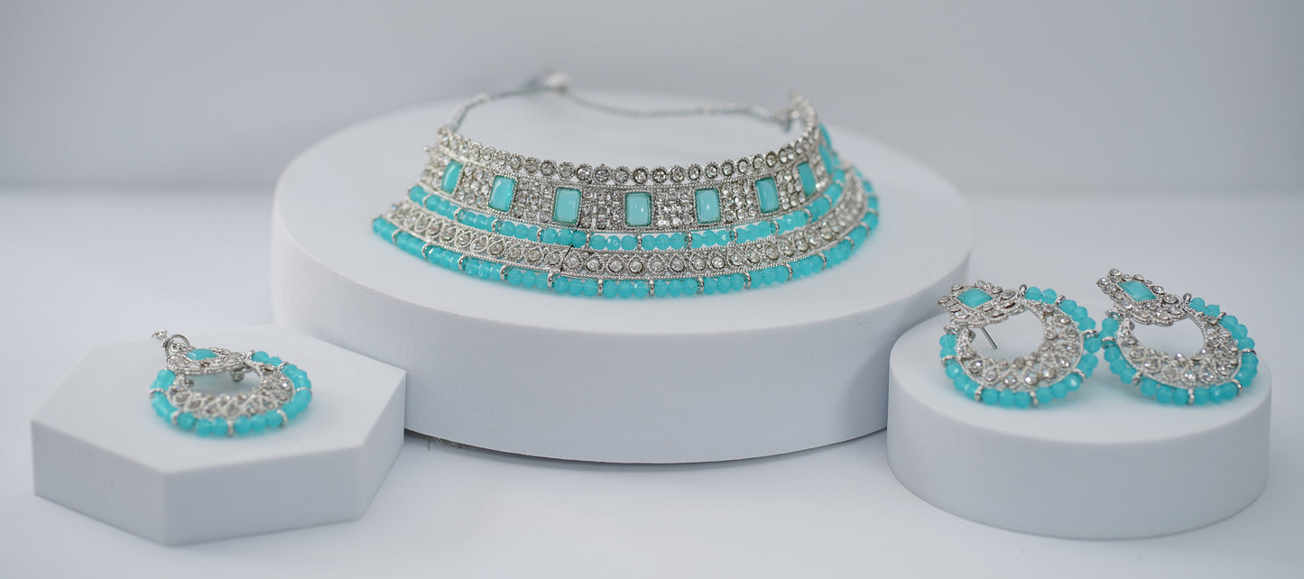 Silver & Blue Choker Set