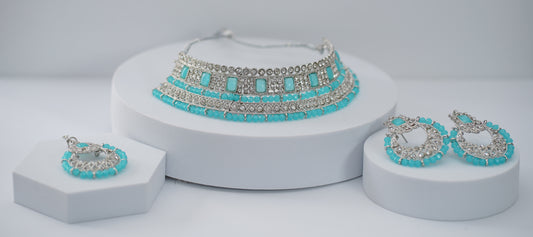 Silver & Blue Choker Set