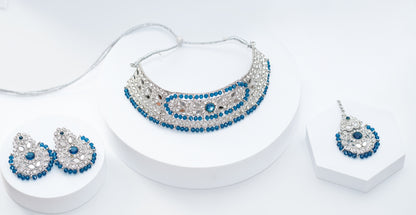 Silver & Dark Blue Choker Set