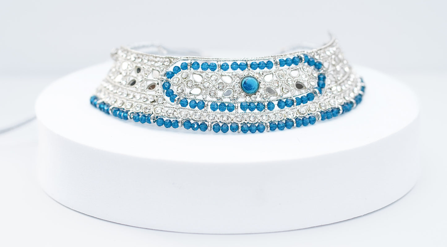 Silver & Dark Blue Choker Set