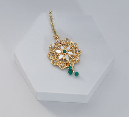 Gold Glass & Green Choker Set